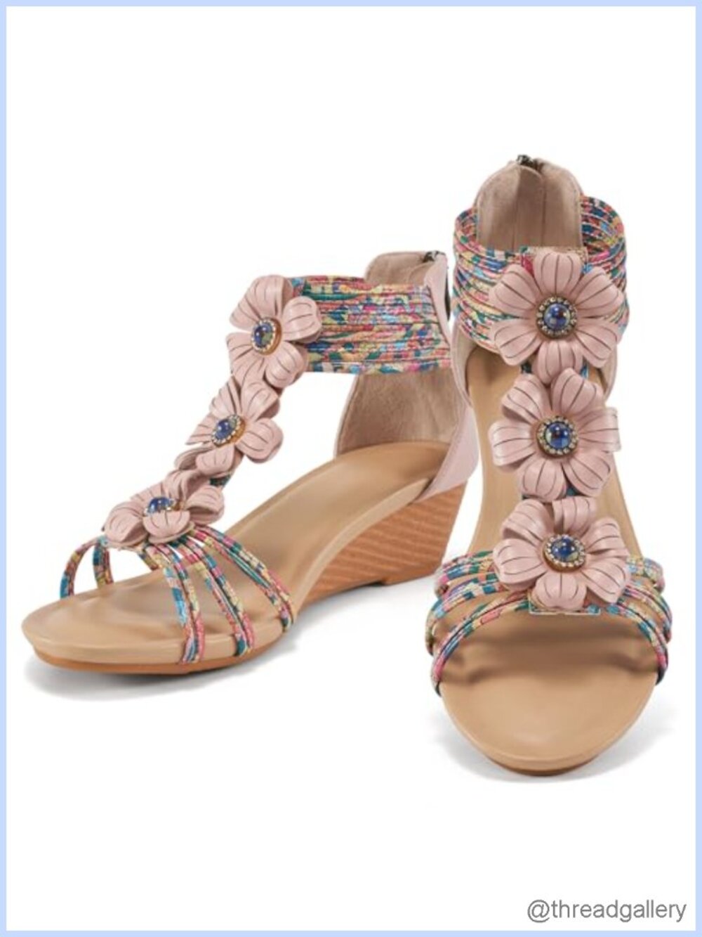 Womens Wedge Sandals Faux Leather Open Toe Ankle Zip Bohemian Summer Shoes